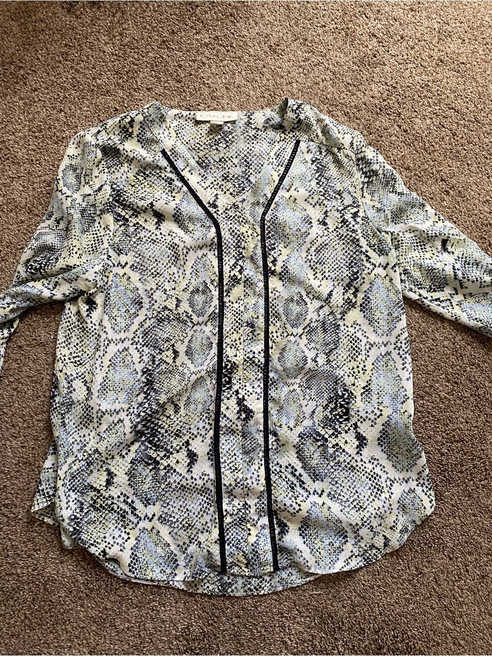 V-Neck Snake Print Blouse with Contrast Trim - Unbranded